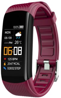 Bluetooth Waterdicht Hartslag Sleep Monitor Fitness Sport Smart Armband Multifunctionele Touch Screen Smart Armband wijn rood