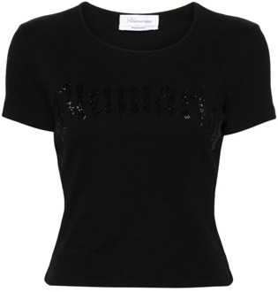 Blumarine Rhinestone Crew Neck T-shirt Blumarine , Black , Dames - M,S