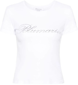 Blumarine Witte T-shirt met Rhinestone Logo Blumarine , White , Dames - L,M,S,Xs