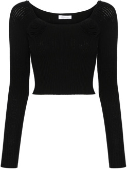 Blumarine Zwarte Off-Shoulder Shirt met Roze Details Blumarine , Black , Dames - M,S,Xs