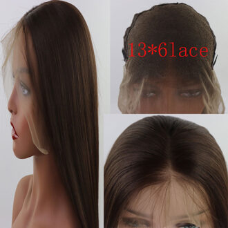BM 13*6 Grote Kant Synthetische Lace Front Pruik Donkerbruin Rechte Hittebestendige Vezel Haar Middelste Deel Met baby Haar Voor Vrouwen 20 inches