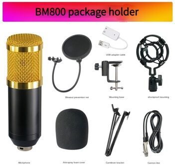 Bm 800 Studio Professionele Condensator Microfoon V8 Geluidskaart Karaoke Bluetooth Speaker Met Microfoon Stand Condensator Usb Mic goud BM800 haakje