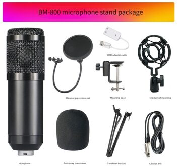 Bm 800 Studio Professionele Condensator Microfoon V8 Geluidskaart Karaoke Bluetooth Speaker Met Microfoon Stand Condensator Usb Mic zwart BM800 haakje