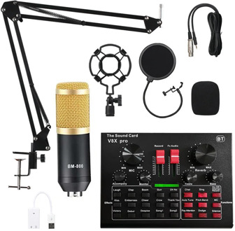 BM800 Pro Condenser live Microphone Kit with V8X PRO Muti-functional BT Sound Card