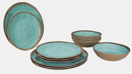 Bo-Camp Servies - 100% Melamine - 12-delig - Halo - Aqua/Terracotta