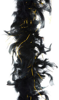 Boa kerstslinger - veren - zwart/goud - 200 cm - kerstversiering - slingers