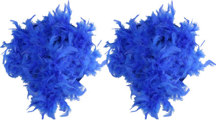Boa kerstslingers - 2x st - blauw - 180 cm - veren - kerstboomversiering