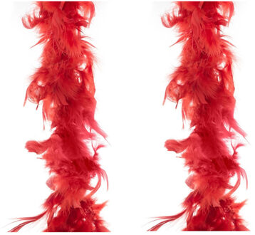 Boa kerstslingers - 2x st - veren - rood - 200 cm - kerstversiering