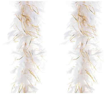 Boa kerstslingers - 2x st - wit/goud - 200 cm - kerstversiering - Kerstslingers
