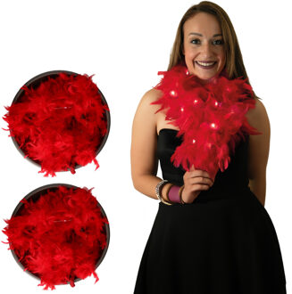 Boa met LED verlichting - 2x - Rood - 180 cm - Veren verkleed boa van 50 grams - met batterijen