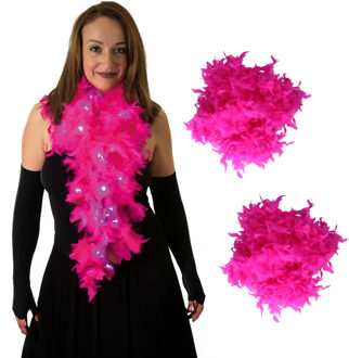 Boa met LED verlichting - 2x - Roze - 180 cm - Veren verkleed boa van 50 grams - met batterijen