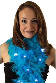 Boa met LED verlichting - Blauw - 180 cm - Veren verkleed boa van 50 grams - met batterijen Turquoise