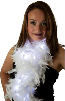 Boa met LED verlichting - Wit - 180 cm - Veren verkleed boa van 50 grams - met batterijen