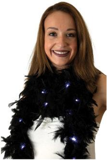 Boa met LED verlichting - Zwart - 180 cm - Veren verkleed boa van 50 grams - met batterijen