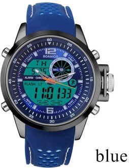 Boamigo Mannen Sport Horloges Wit Multifunctionele Led Digitale Analoge Quartz Horloges Rubber Band 30 M Waterdicht blauw geen doos