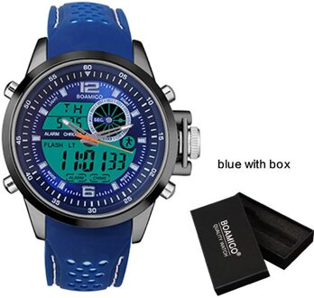 Boamigo Mannen Sport Horloges Wit Multifunctionele Led Digitale Analoge Quartz Horloges Rubber Band 30 M Waterdicht blauw met doos