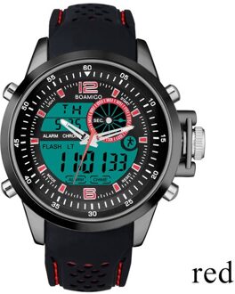 Boamigo Mannen Sport Horloges Wit Multifunctionele Led Digitale Analoge Quartz Horloges Rubber Band 30 M Waterdicht rood geen doos