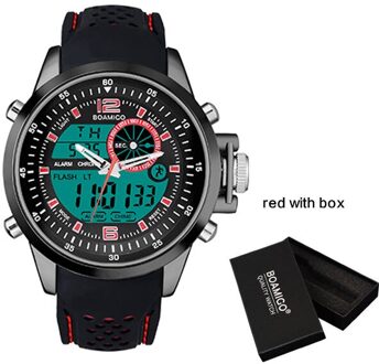 Boamigo Mannen Sport Horloges Wit Multifunctionele Led Digitale Analoge Quartz Horloges Rubber Band 30 M Waterdicht rood met doos