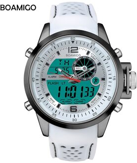 Boamigo Mannen Sport Horloges Wit Multifunctionele Led Digitale Analoge Quartz Horloges Rubber Band 30 M Waterdicht wit geen doos