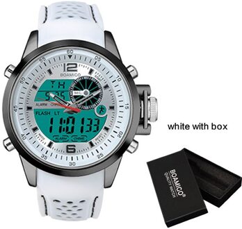Boamigo Mannen Sport Horloges Wit Multifunctionele Led Digitale Analoge Quartz Horloges Rubber Band 30 M Waterdicht wit met doos