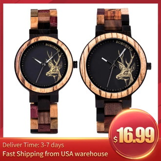 BOBO BIRD Wood Couple Gift Watches for Women Men Elk Wooden Ladies Quartz Lover's Wristwatches Fast Deliver from USA Waterproof