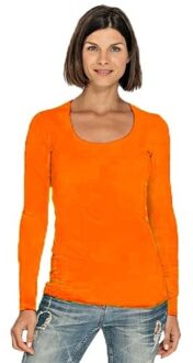Bodyfit dames shirt lange mouwen/longsleeve oranje - Dameskleding basic shirts M (38)