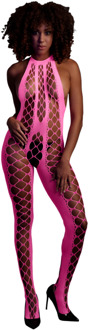 Bodystocking met Halterneck - One Size - Neon Pink