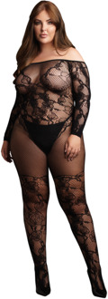 Bodystocking met Off-Shoulder Lange Mouwen - OSX - Zwart