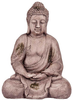 Boeddha beeld Aruna - binnen/buiten - kunststeen - grijs/brons - 42 cm