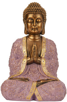 Boeddha beeld Shaman - binnen/buiten - kunststeen - goud/lila - 28 x 41 cm
