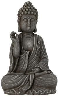 Boeddha beeldje Chill - binnen/buiten - kunststeen - antiek grijs - 39 x 24 cm