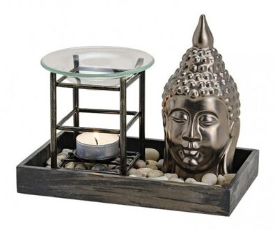 Boeddha hoofd met oliebrander 12 cm Multi