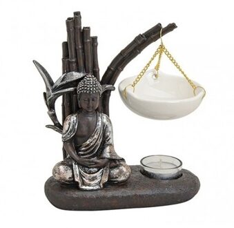 Boeddha oliebrander - zentuin - wit - keramiek/polystone - 20 cm Multi
