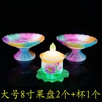 Boeddha Ornament Lotus Water Supply Cup Glazen Kom Crystal Heilige Water Cup Creatieve Kleurrijke Guanyin Cup Plaat Boeddhistische Leveringen 1cup 2of 8duim plate