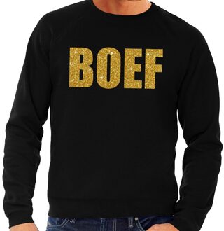 Boef gouden glitter tekst sweater zwart voor heren 2XL