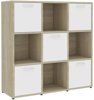 Boekenkast 90x30x90 Cm Spaanplaat Wit En Sonoma Eikenkleurig Beige