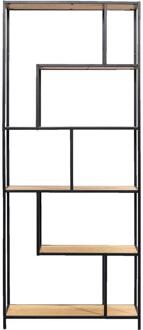 Boekenkast Jaxx - Zwart/naturel - 185x77x35 Cm - Metaal/MDF - Zwart#Bruin