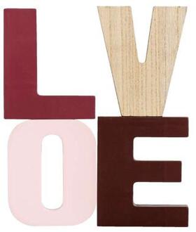 Boekensteun Love - naturel/rood/roze - 20x24x5 cm - Leen Bakker Bruin - 5 x 24 x 20