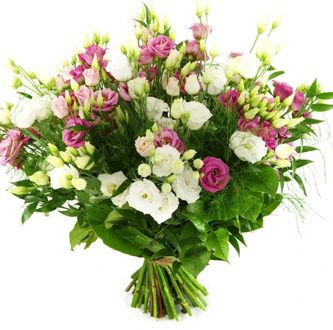 Boeket eustoma's (lijken op rozen) roze en wit