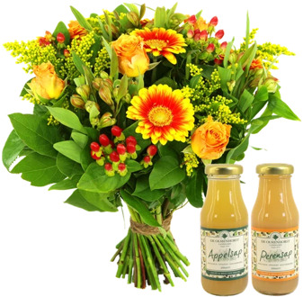 Boeket geel oranje + Olmenhorst sappen