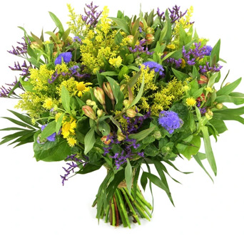 Boeket geel paars blauw