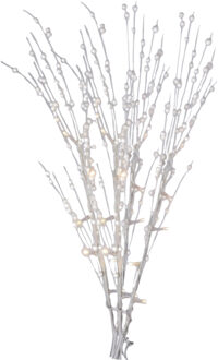 Boeket maken witte kunstbloemen tak 76 cm met glitters en LED verlichting warm wit op batterijen