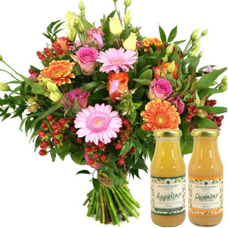 Boeket roze - oranje + Olmenhorst sappen