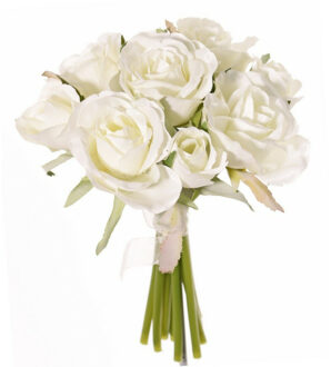 Boeketje Rozen kunstbloemen - 9x stuks - wit - 20 cm - roos - decoratie