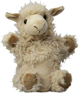 Boerderij dieren handpoppen knuffels lama/alpaca lichtbruin 22 cm