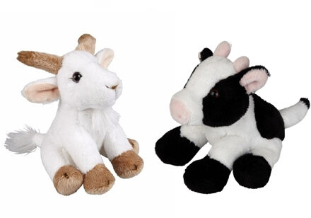 Boerderij dieren zachte pluche knuffels 2x stuks - Geit en Koe van 15 cm