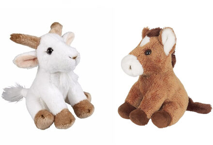 Boerderij dieren zachte pluche knuffels 2x stuks - Geit en Paard van 15 cm