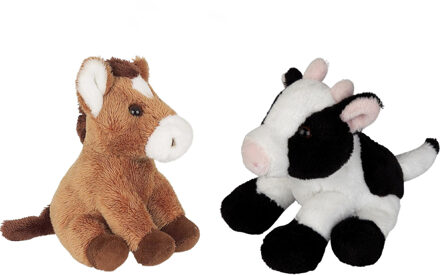 Boerderij dieren zachte pluche knuffels 2x stuks - Paard en Koe van 15 cm