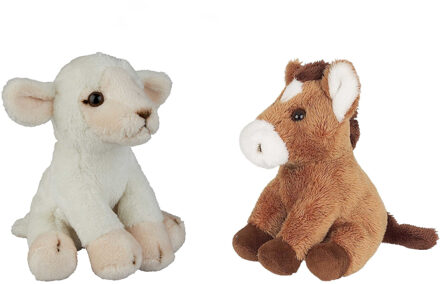 Boerderij dieren zachte pluche knuffels 2x stuks - Schaap en Paard van 15 cm