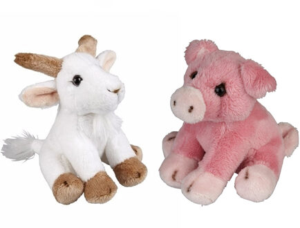Boerderij dieren zachte pluche knuffels 2x stuks - Varken en Geit van 15 cm